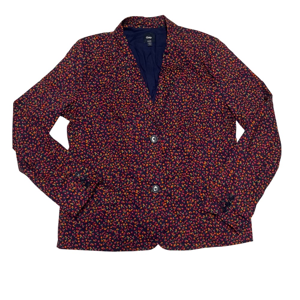 Gap Womens Navy Blue Floral Print Two Button Blazer Jacket Size 18